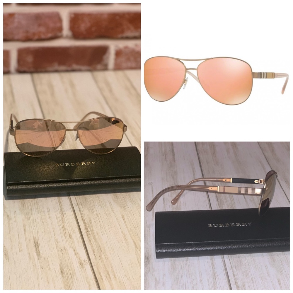 Burberry 3080 Gold & Rose Gold Aviator Sunglasses